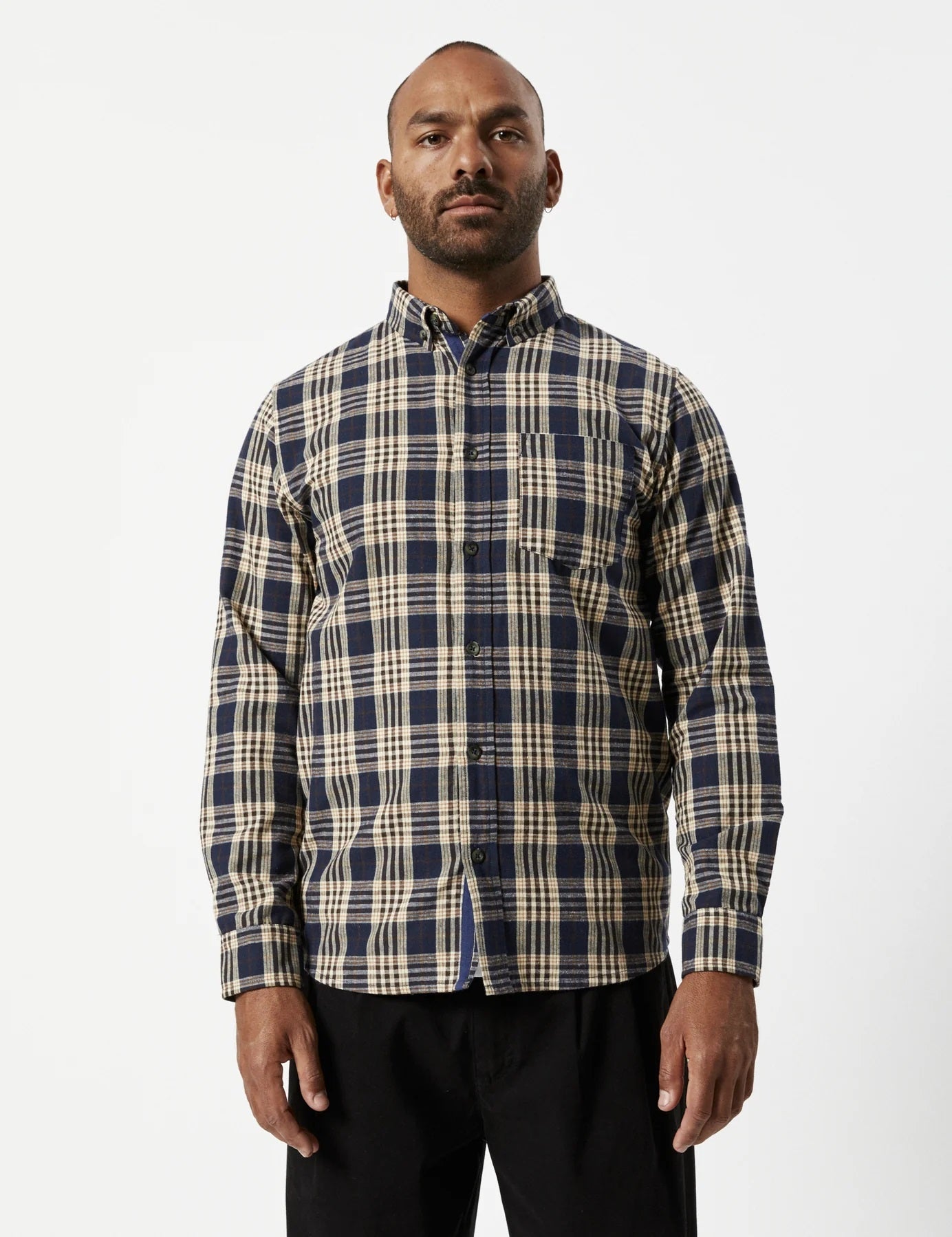 Mr Simple Oxford Long Sleeved Check Navy Plaid