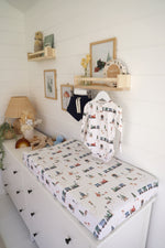 Load image into Gallery viewer, Snuggle Hunny Trains Organic Bassinet Sheet/change Pad Cover