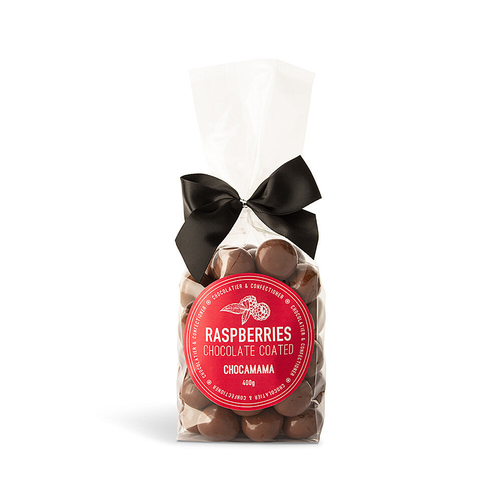Chocamama Milk Raspberries Ribboned Bag 400g