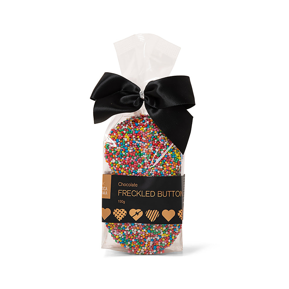 Chocamama Black Ribbon Chocolate Freckled Button Bag 150g