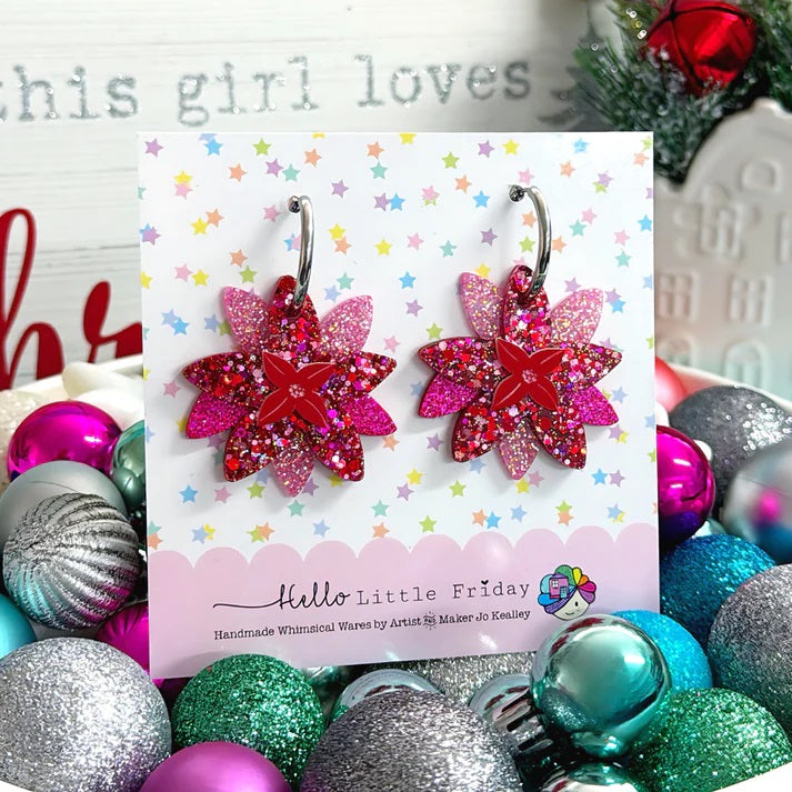 Hello Little Friday Glistening Poinsettias Merry Pinkmas Resin & Acrylic Drop Earrings