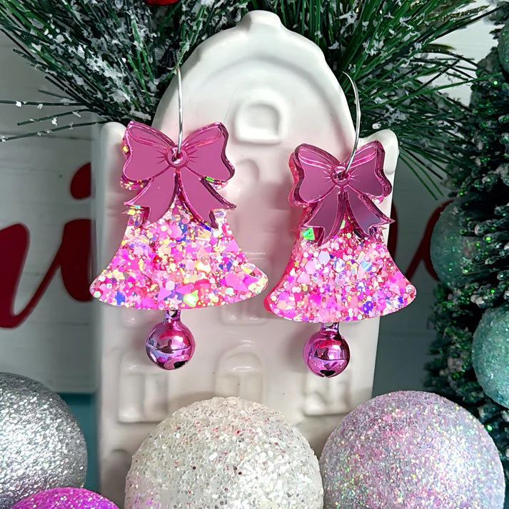 Hello Little Friday Merry Pinkmas Jingling Bells Resin & Acrylic Drop Earrings