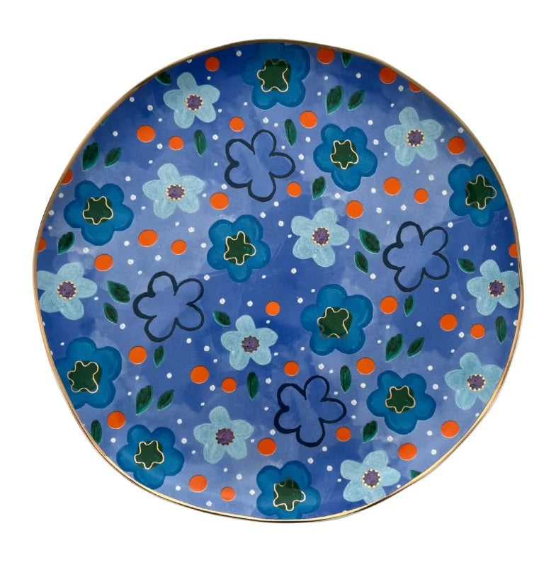 Carla Dinnage Foxy Flower Blue Plate Set 4