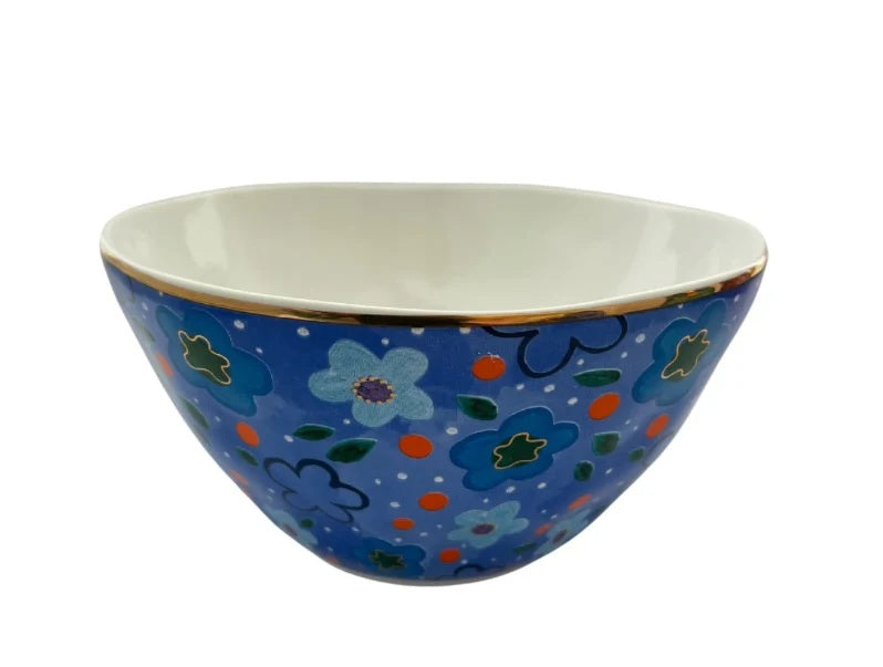 Carla Dinnage Foxy Flower Blue Pasta Bowl Set 4