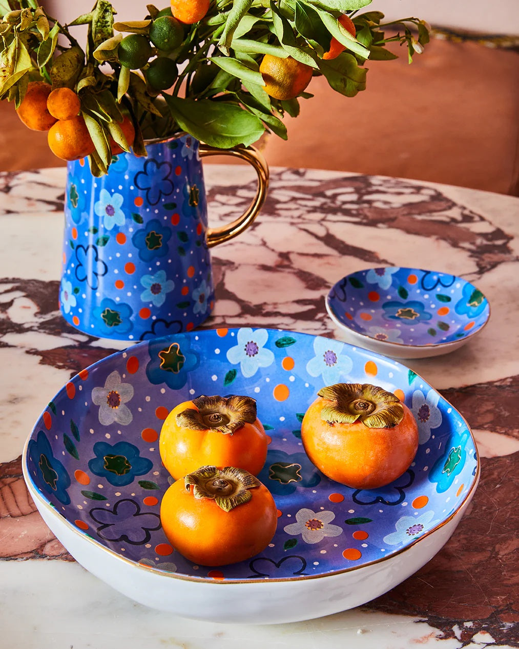 Carla Dinnage Foxy Flower Blue Salad Bowl