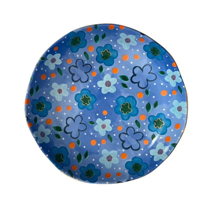 Carla Dinnage Foxy Flower Blue Salad Bowl