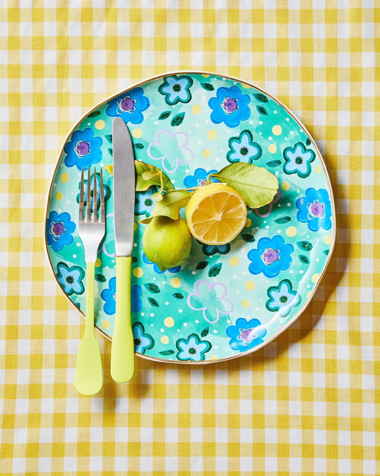 Carla Dinnage Foxy Flower Green Plate Set 4