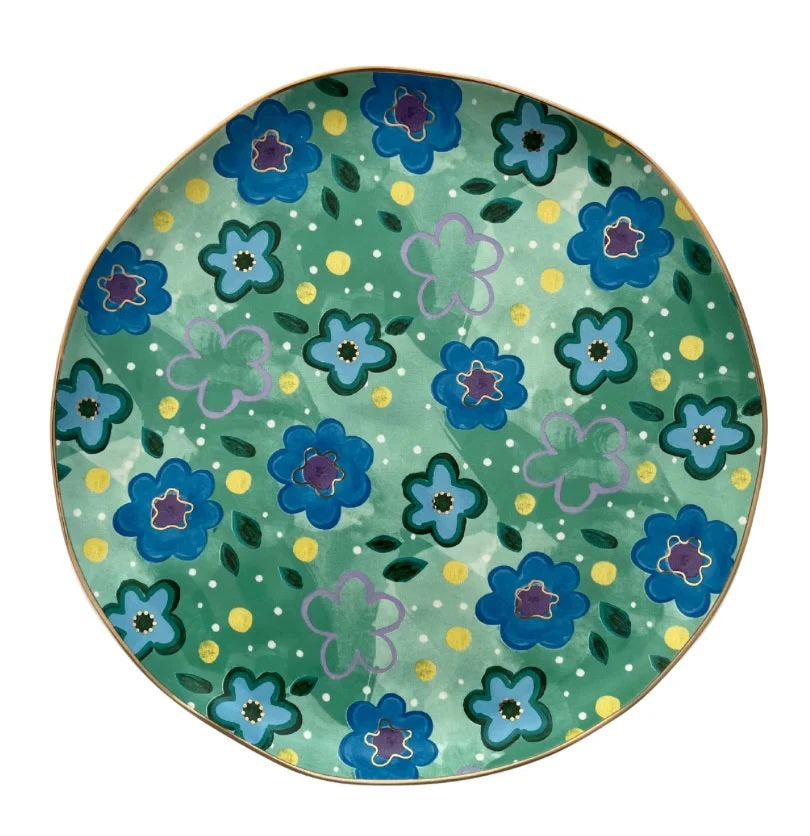 Carla Dinnage Foxy Flower Green Plate Set 4
