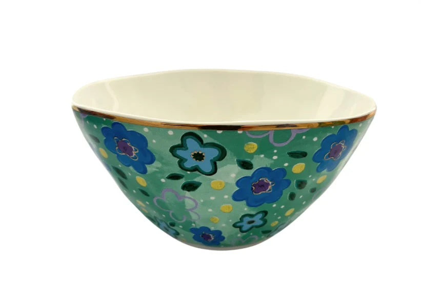 Carla Dinnage Foxy Flower Green Pasta Bowl Set 4