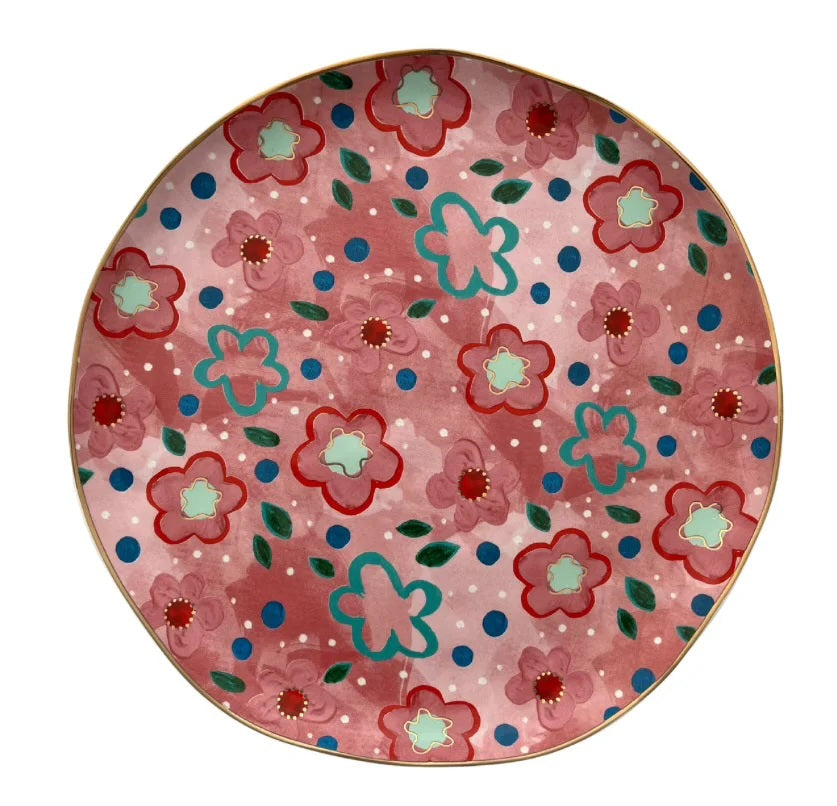 Carla Dinnage Foxy Flower Pink Plate Set 4