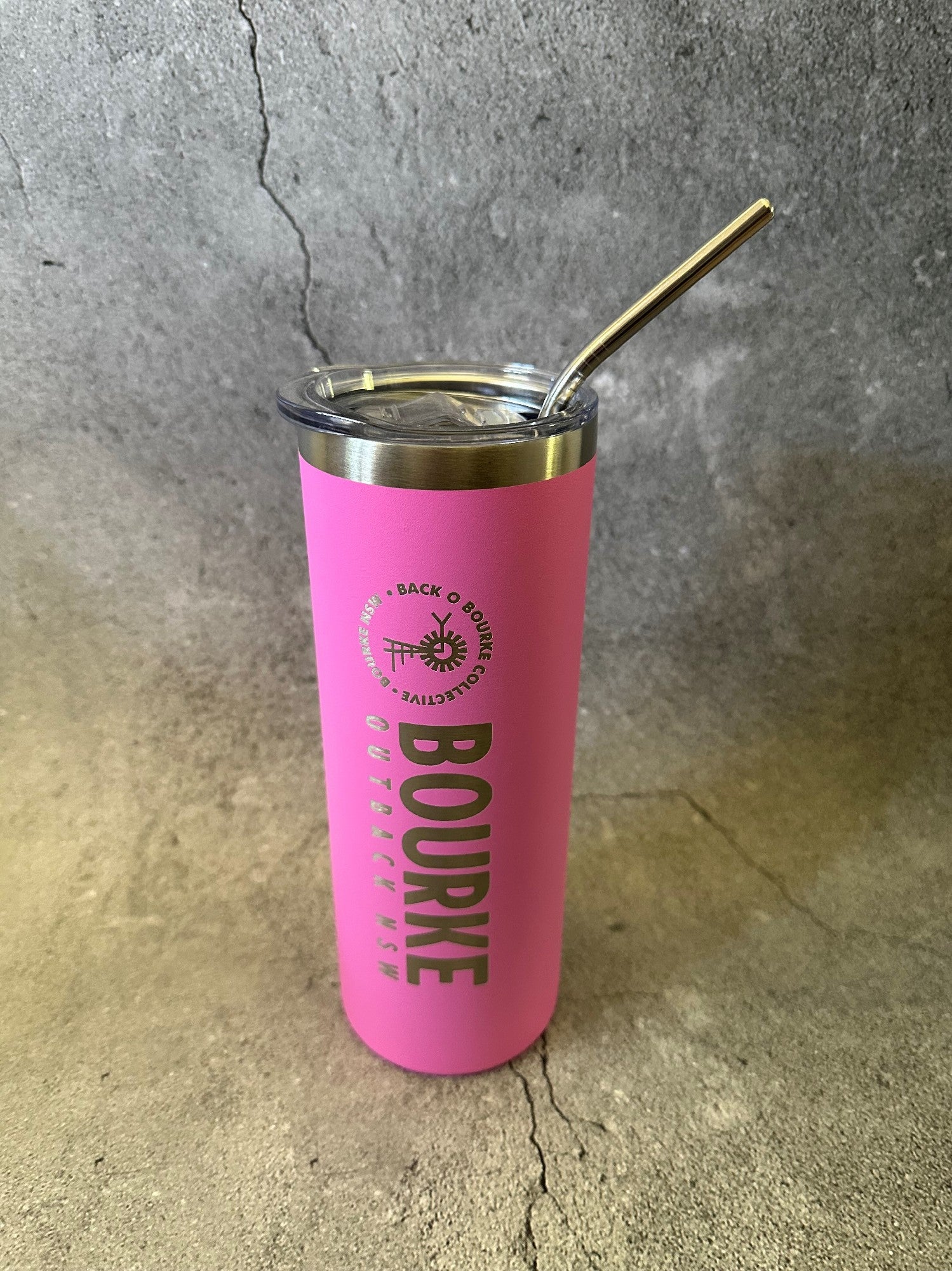 Bourke Skinny Sipper With Straw 600ml S/steel [clr:hot Pink]