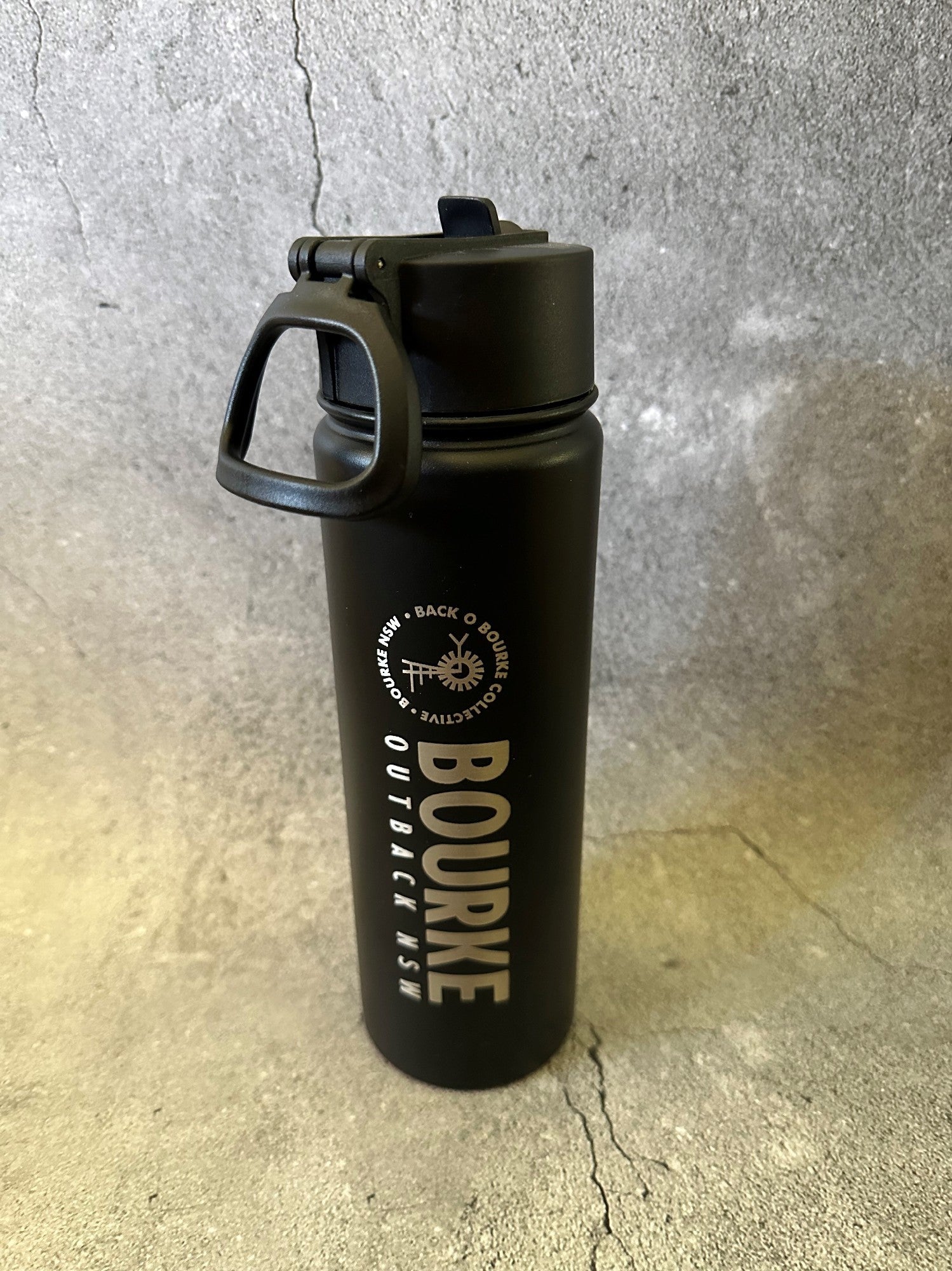 Bourke Bottle Flip Straw With Handle 650ml S/steel [clr:black]