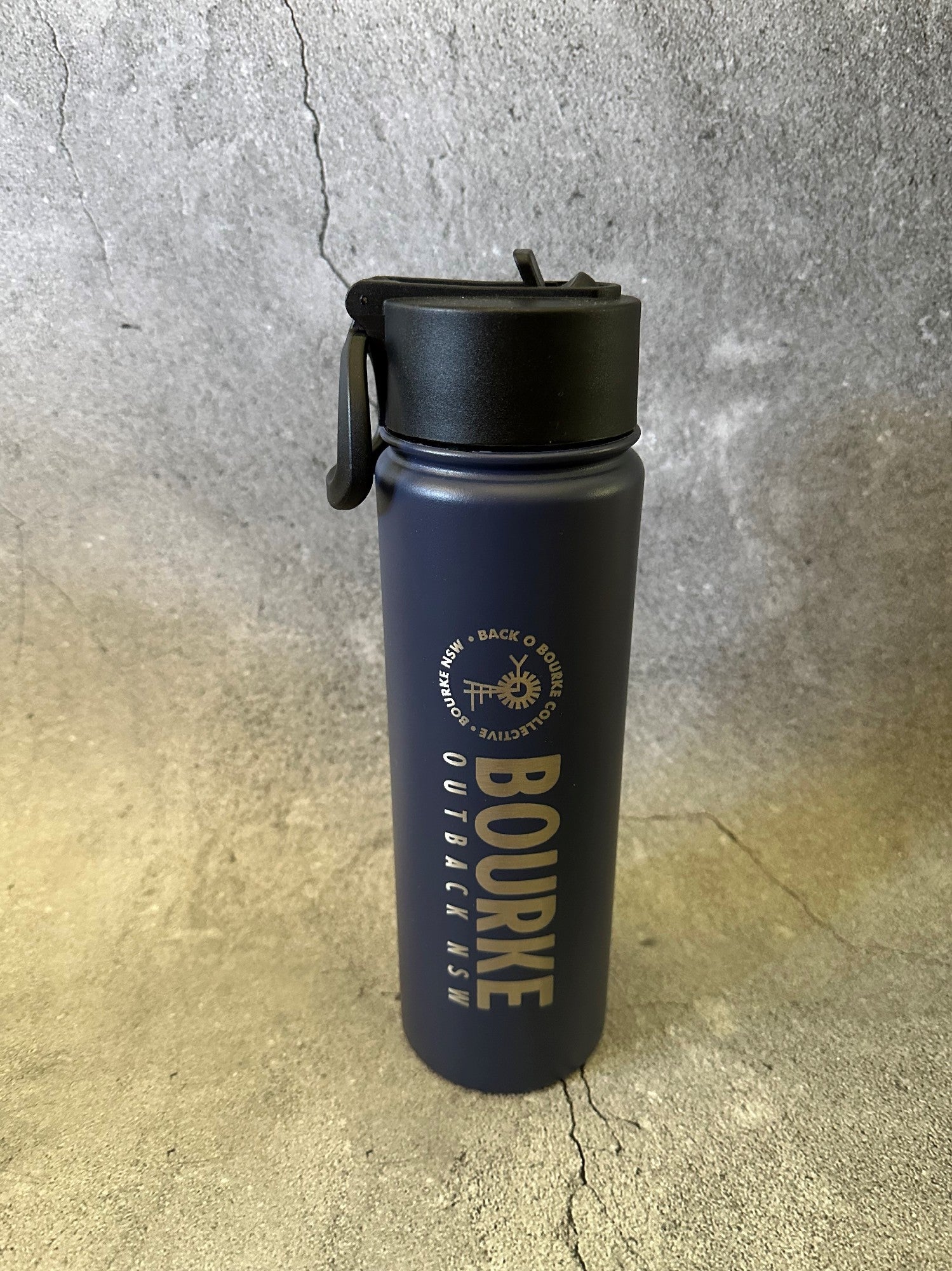 Bourke Bottle Flip Straw With Handle 650ml S/steel [clr:navy]