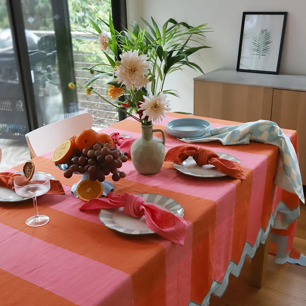 Loco Living Siesta Stripe Tablecloth In Orange/pink 3.2m