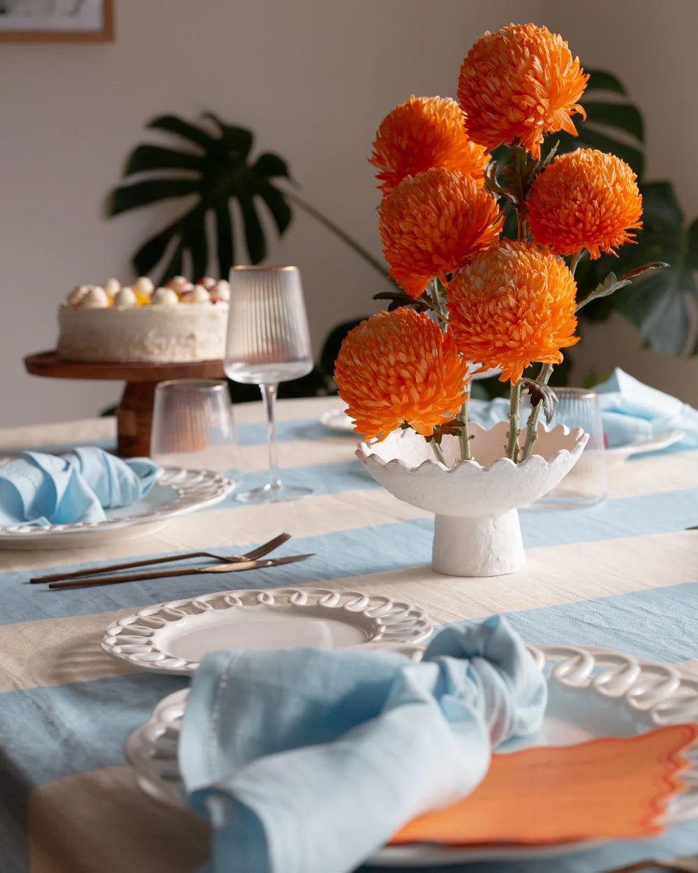 Loco Living Siesta Stripe Tablecloth In Blue/cream 3.2m