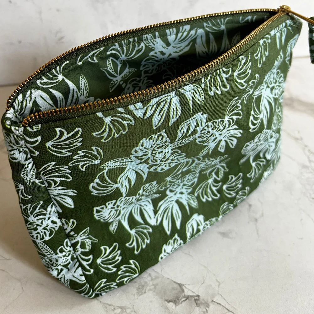 Loco Living Monstera Leaf Linen Cosmetic Body Bag