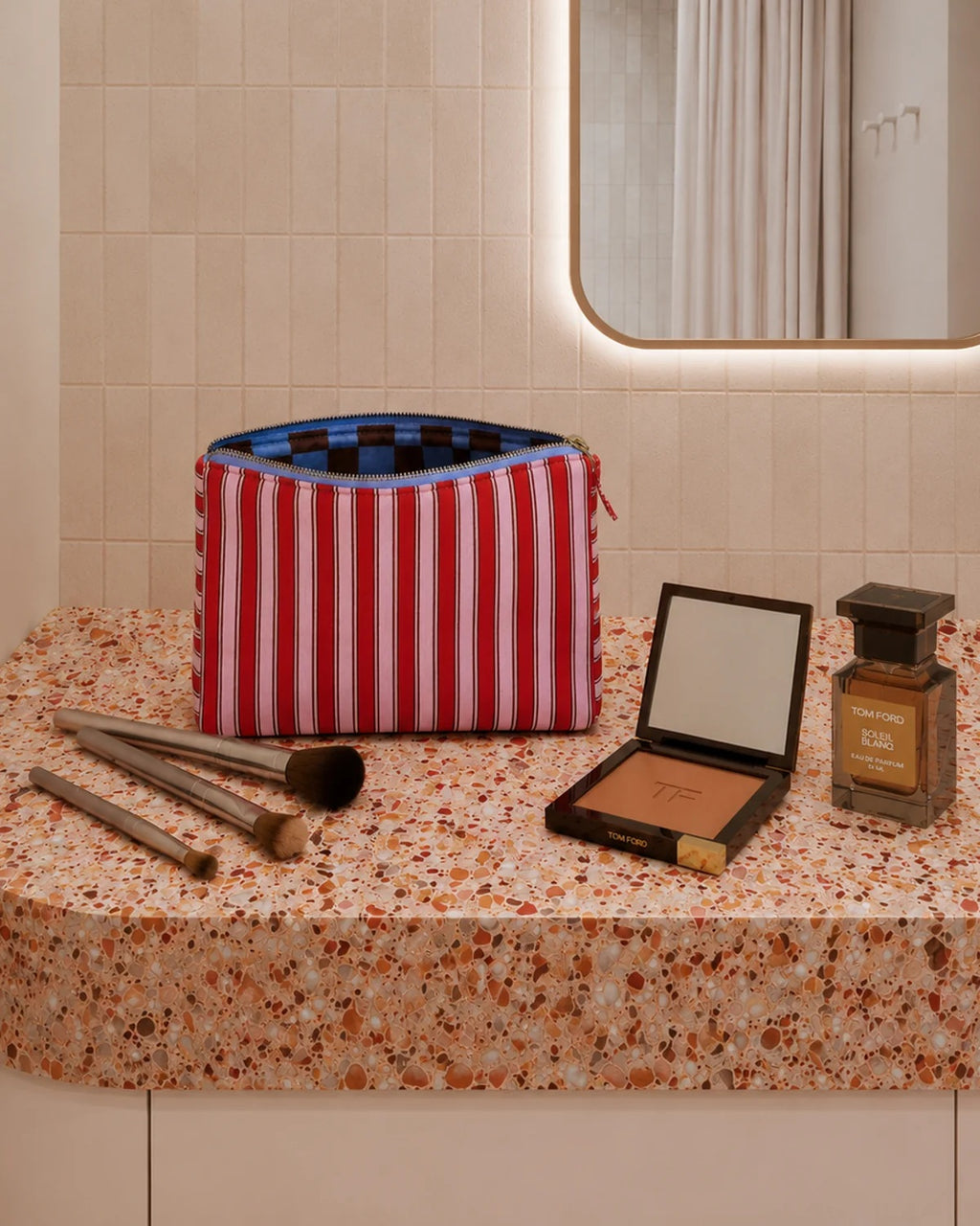 Loco Living Cherry Stripe Linen Cosmetic Body Bag
