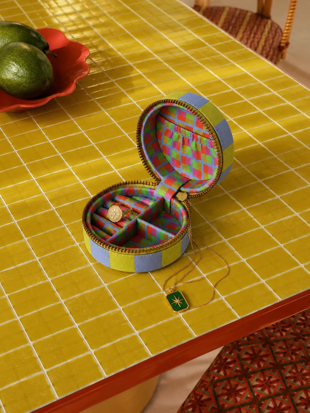 Loco Living Lime Stripe Mini Linen Jewellery Box
