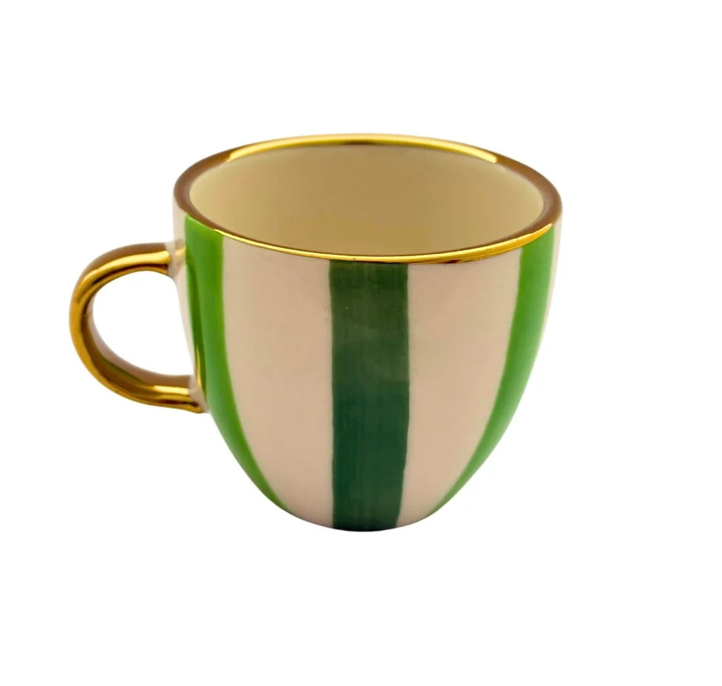 Carla Dinnage Hand Painted Green Stripe Espresso Cup