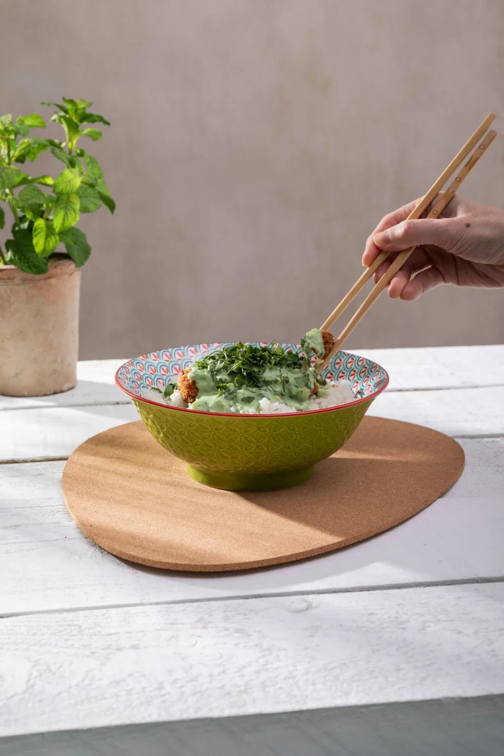 Mikasa Ramen Bowl 21cm Green Blue Geometric