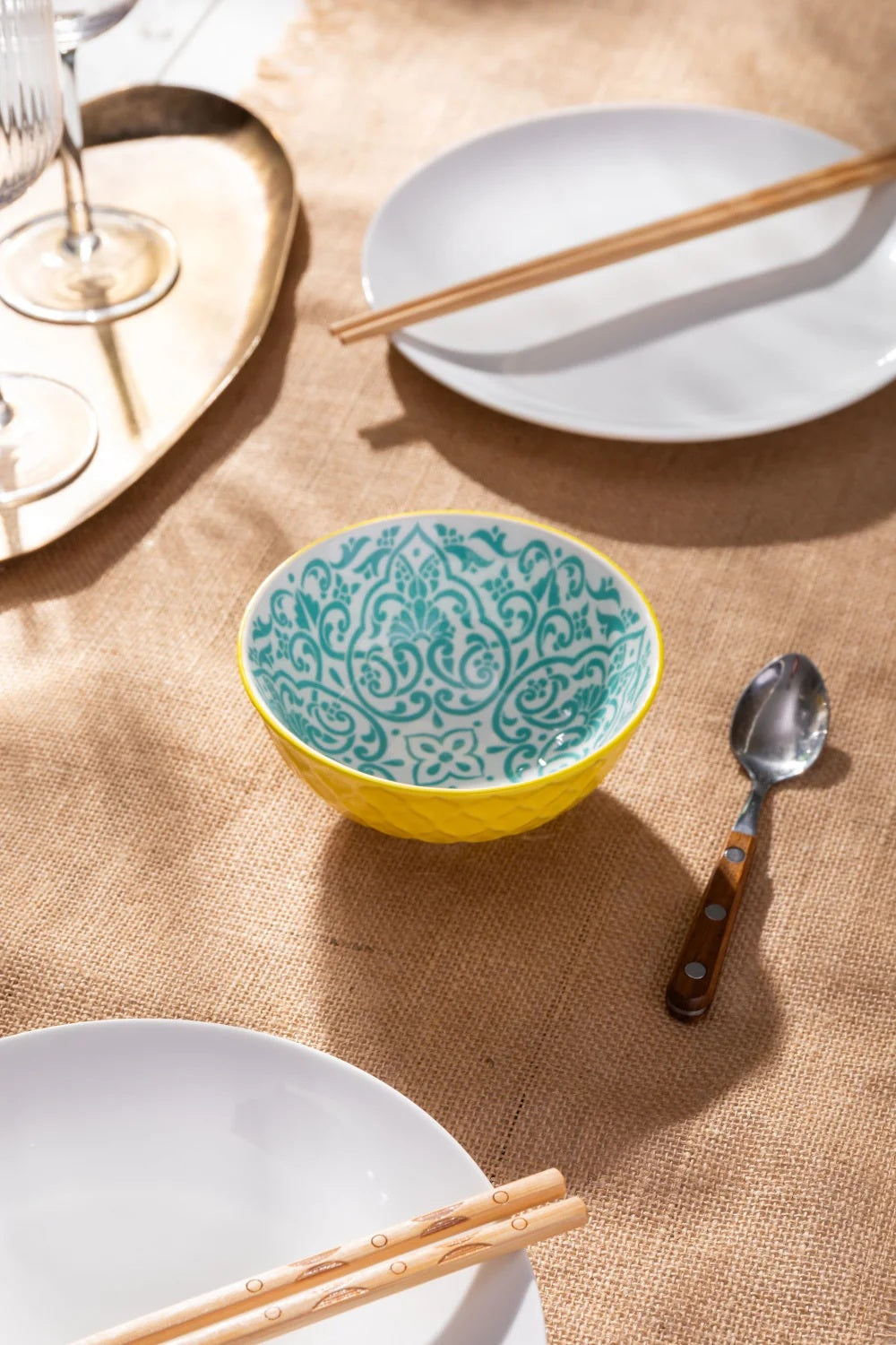 Mikasa Nibble Bowl 12cm Yellow And Blue Geometric