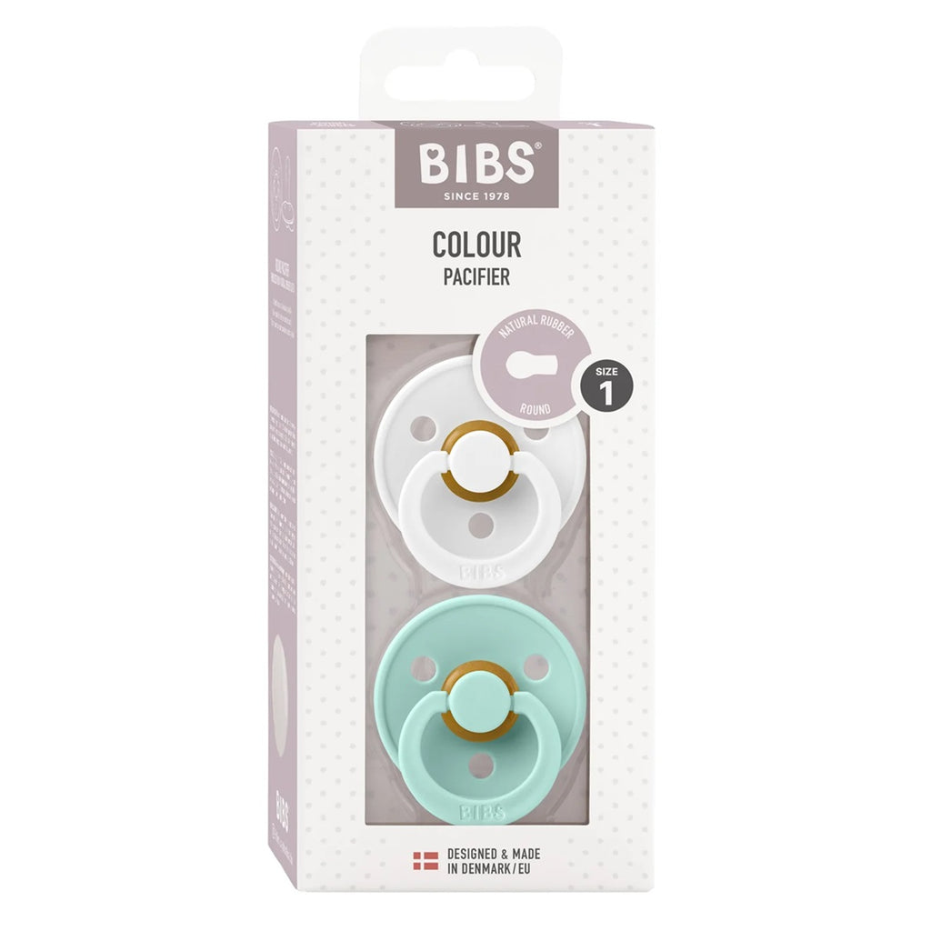 Bibs Colour Dummies Twin Pack Size 1 - White/mint