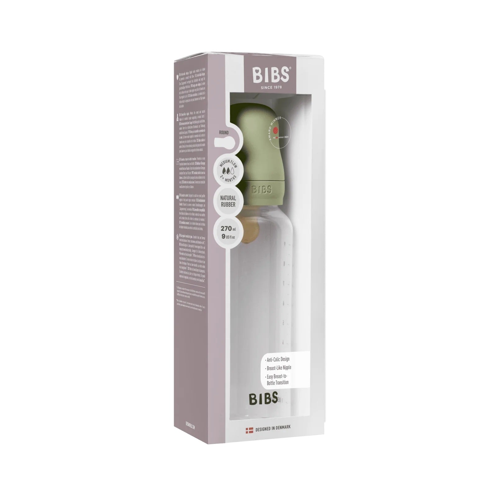 Bibs Baby Bottle Complete Set 270ml Latex - Sage