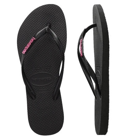 Havaianas Slim Metal Logo Black/hot Pink [sz:35-36]