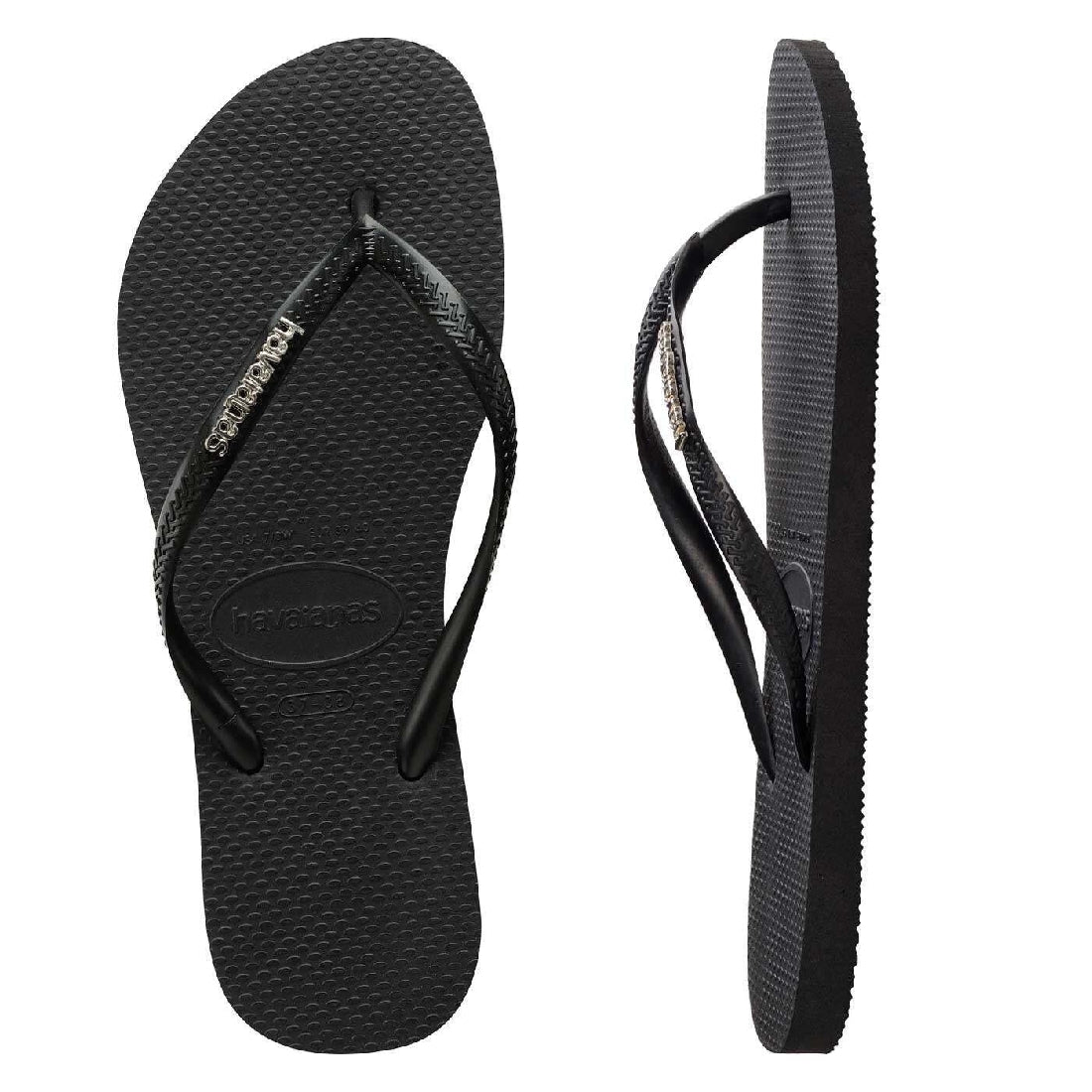 Havaianas Slim Metal Logo Black/silver Thongs