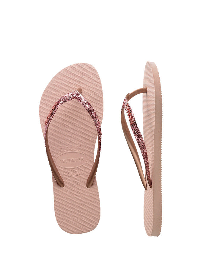 Havaianas Kids Slim Metal Logo Glitter Ii Ballet Rose/golden Blush Kids [sz:29-30]