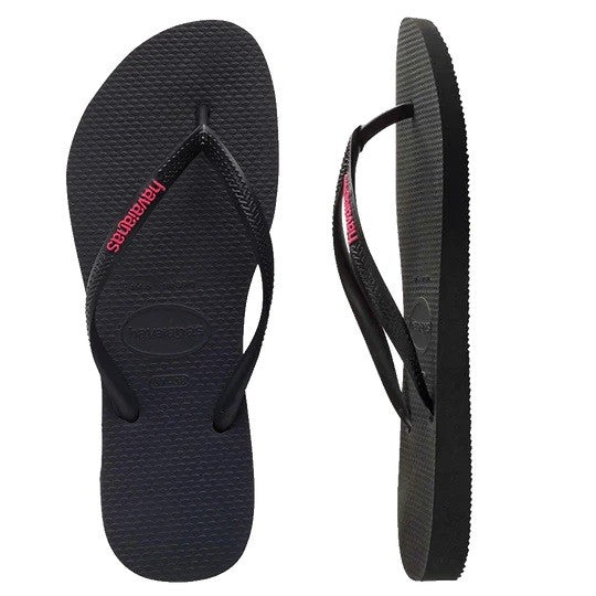 Havaianas Slim Rubber Logo Black/neon Pink Thongs