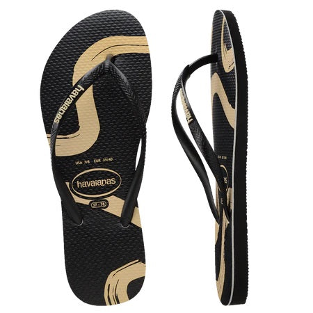 Havaianas Slim Flow Black/cream Thongs [sz:35-36]