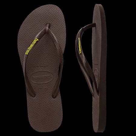 Havaianas Slim Rubber Logo Brown/green Thongs [sz:35-36]