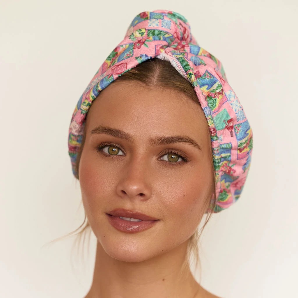 Louvelle Riva Hair Towel Wrap In Pink Postcards