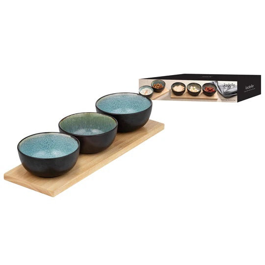 Ladelle Fusion Teal 4pc Bowl & Tray Set