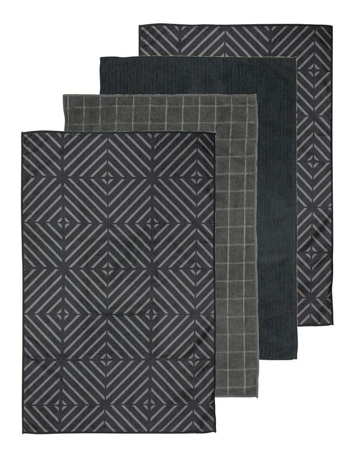 Ladelle Benton Charcoal Microfibre 4pk Kitchen Towel
