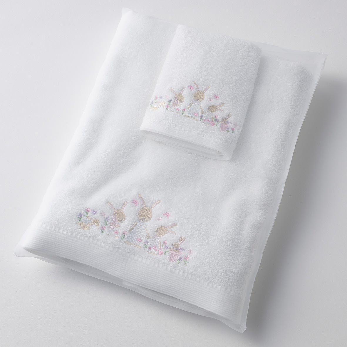 Jiggle & Giggle Bunny Garden Bath Towel & Face Washer In Organza Bag