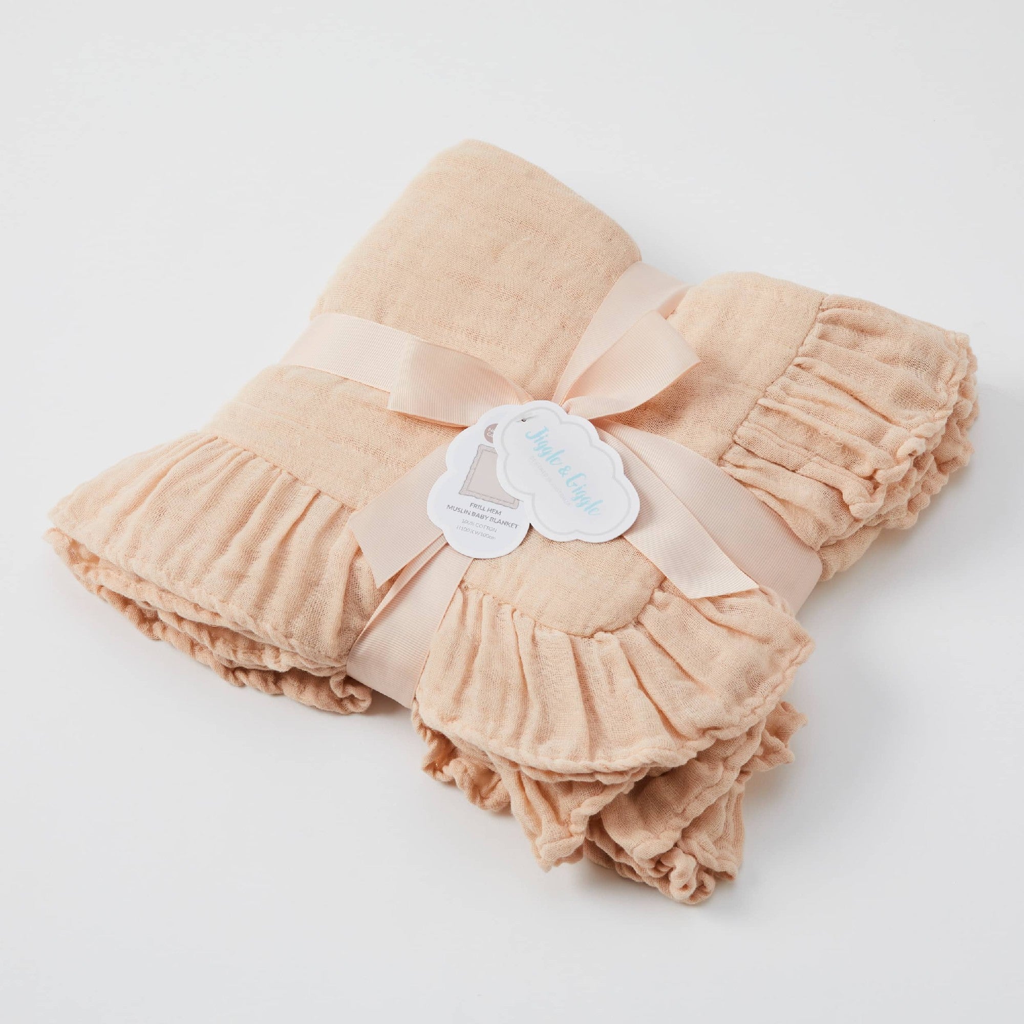 Jiggle & Giggle Frill Hem Muslin Baby Blanket Pink Clay