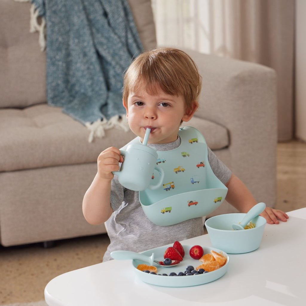 Jiggle & Giggle Riley Silicone Sippy Cup With Straw Blue