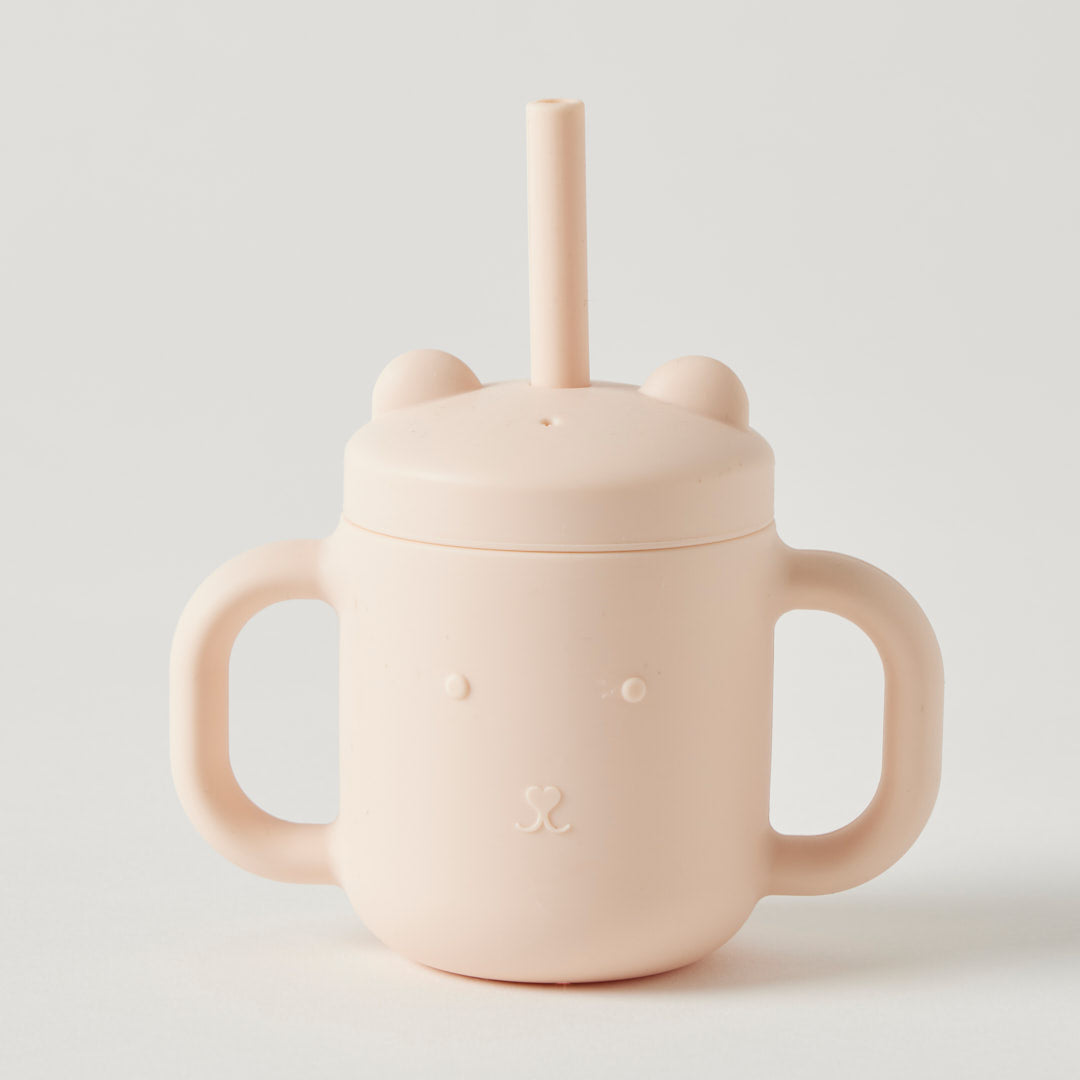 Jiggle & Giggle Riley Silicone Sippy Cup With Straw Peach