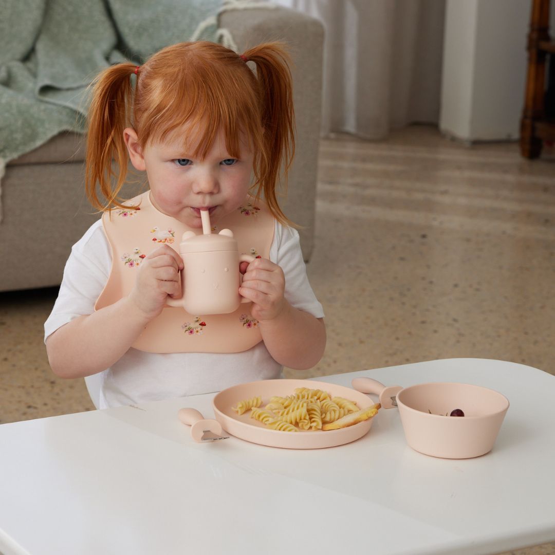 Jiggle & Giggle Riley Silicone Sippy Cup With Straw Peach
