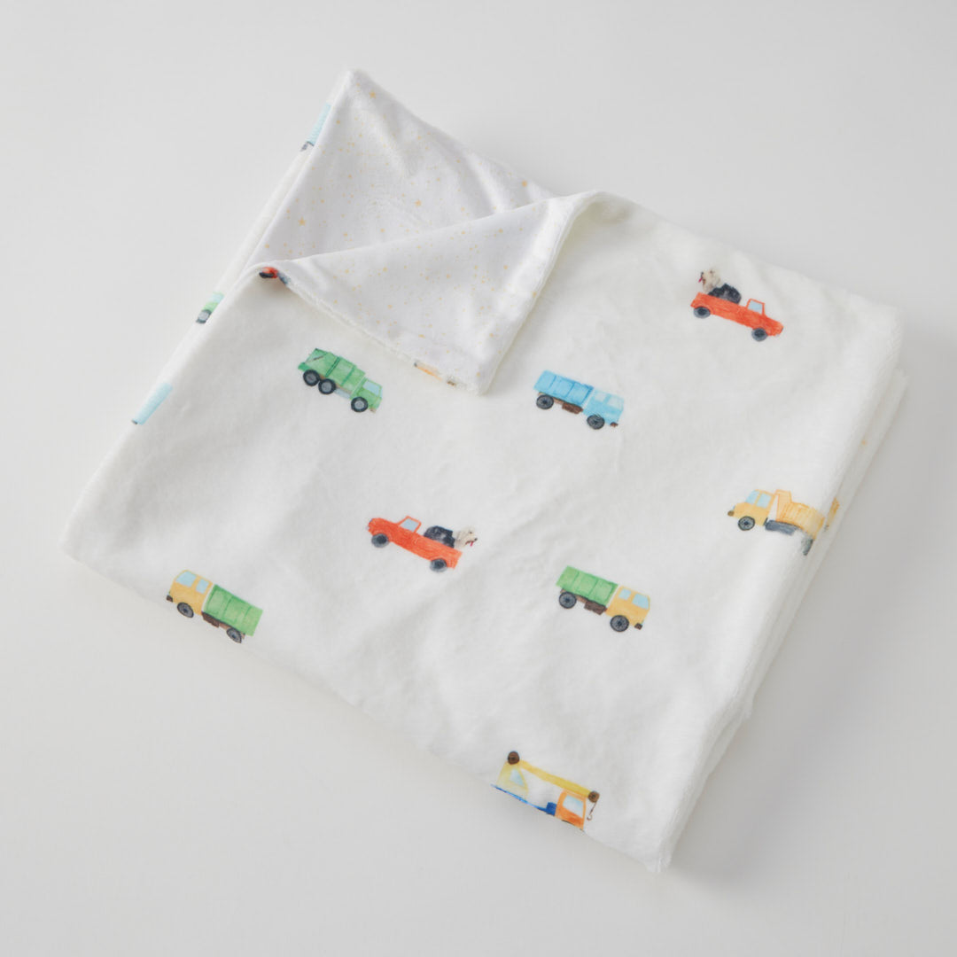 Jiggle & Giggle Trucking Along Soft Fleece Blanket