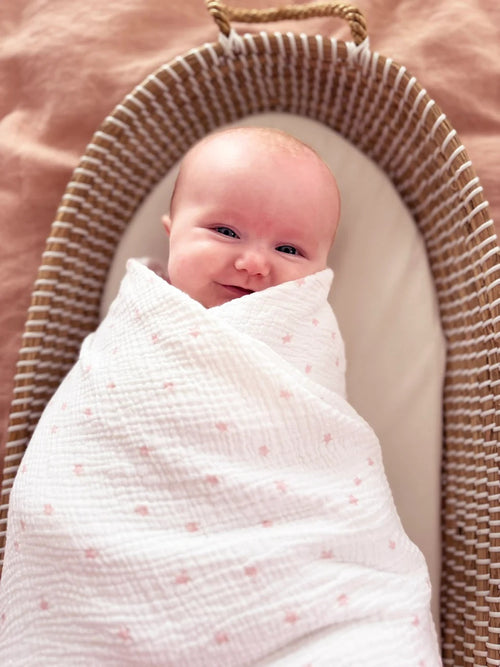 Alimrose Muslin Swaddle Pink Stars