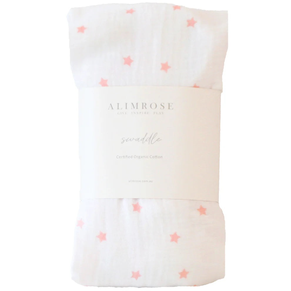 Alimrose Muslin Swaddle Pink Stars