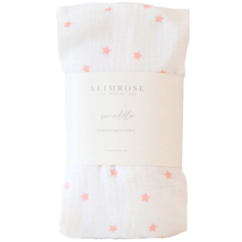 Alimrose Muslin Swaddle Pink Stars