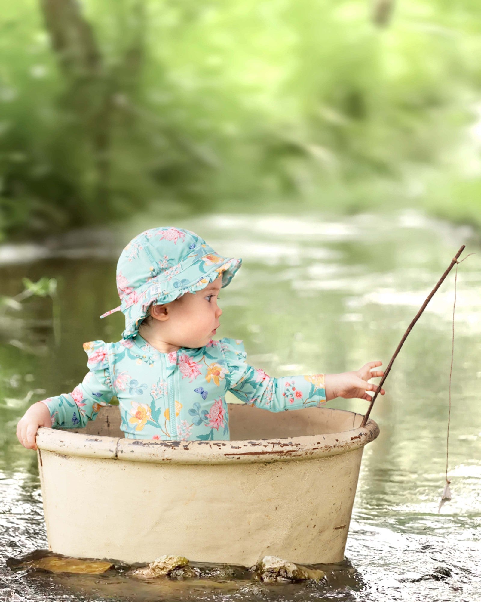 Toshi Swim Onesie Long Sleeve Ripple /waratah Mint [sz:000]