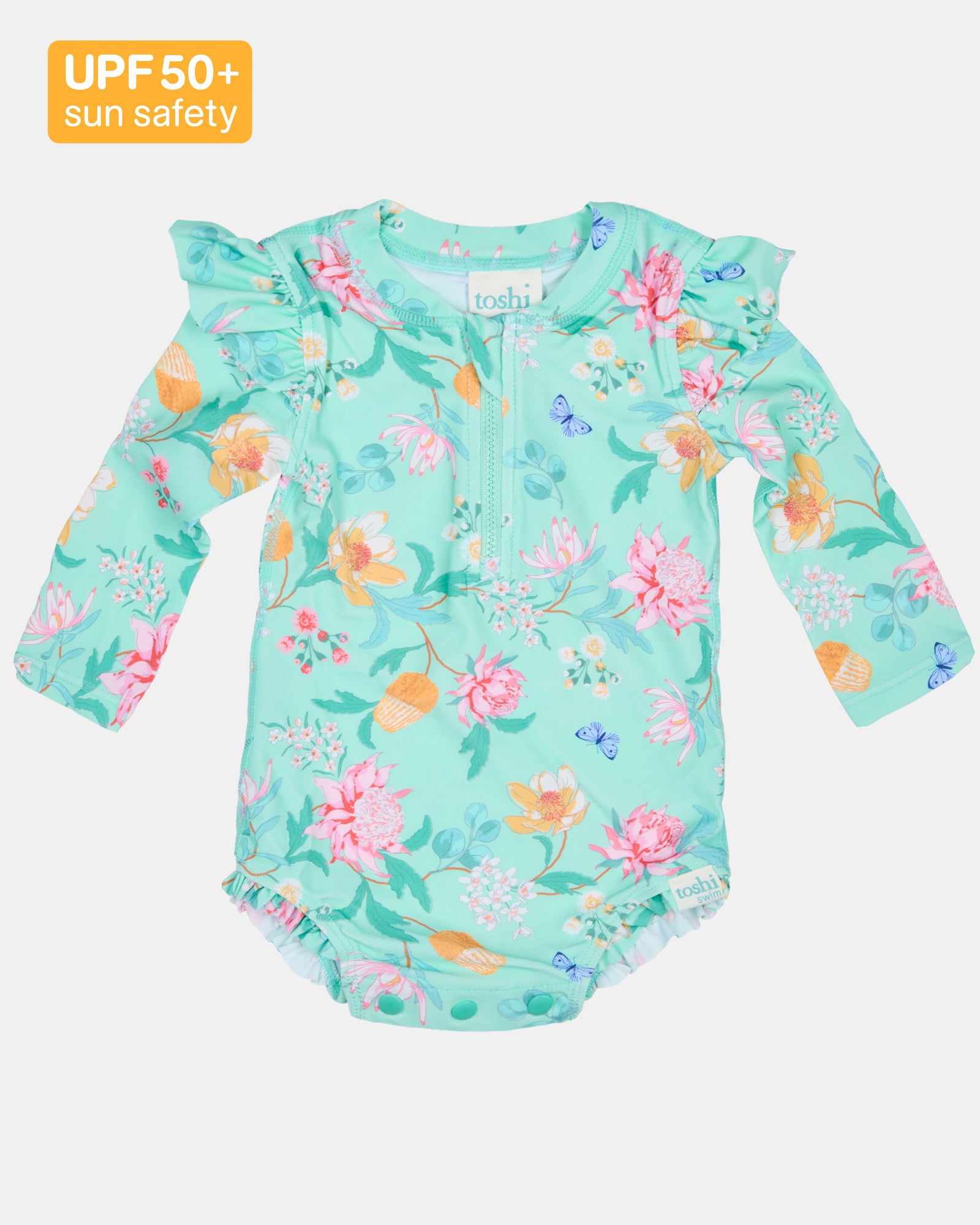 Toshi Swim Onesie Long Sleeve Ripple /waratah Mint [sz:000]