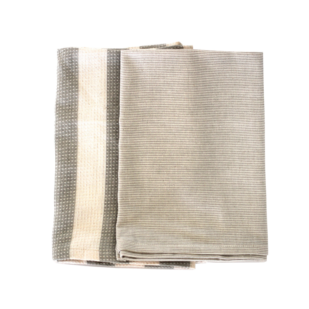 Raine & Humble Bold Stripe Tea Towel Pack Of 2 Sage