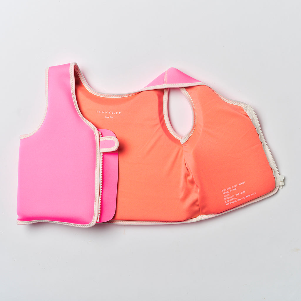 Sunnylife Kids Swim Vest 3-6 Poppy The Peach Neon Pink