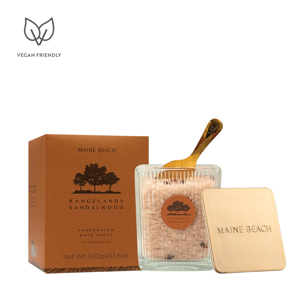 Maine Beach Rangelands Sandal Wood Fragranced Bath Salts 500g - Display Jar & Metal Spoon With Box